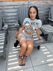 Cut Em’ Up Shorts Set- Gray