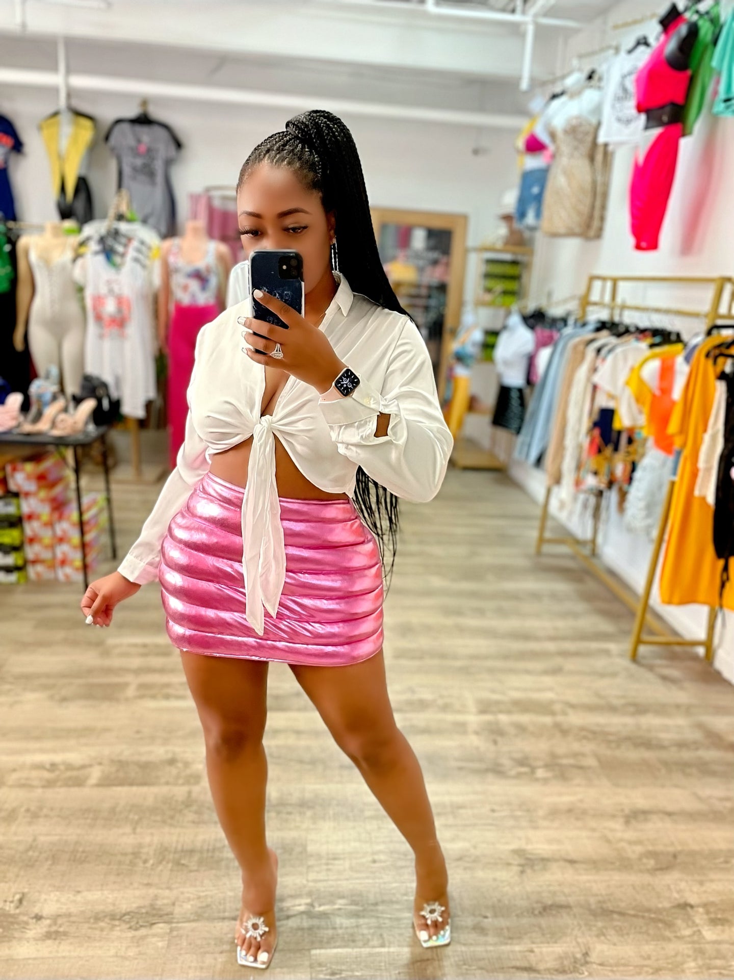 Pink metallic skirt sales style