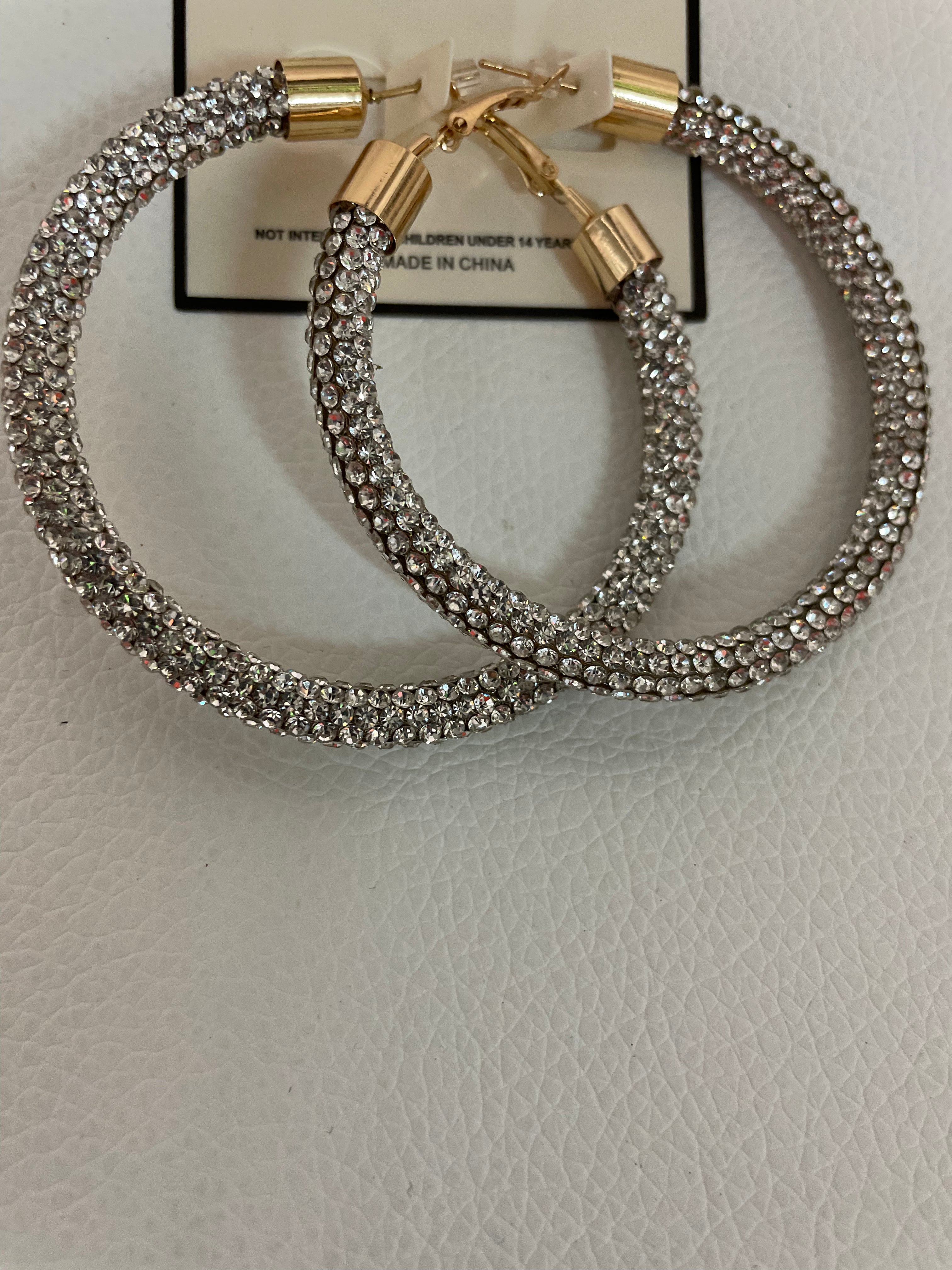 Column Stone Hoop 60MM Earrings- Silver