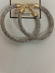 Column Stone Hoop 60MM Earrings- Silver