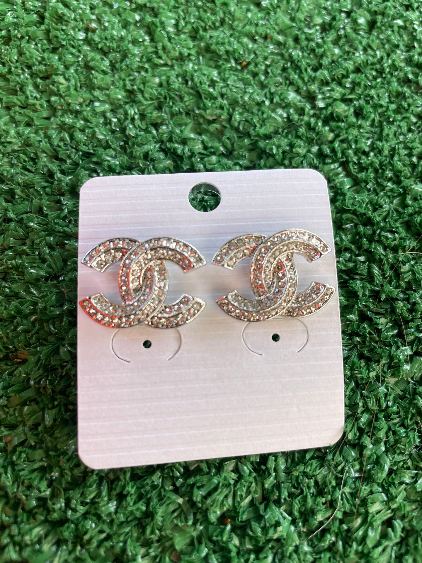 Double CC Earrings- Silver