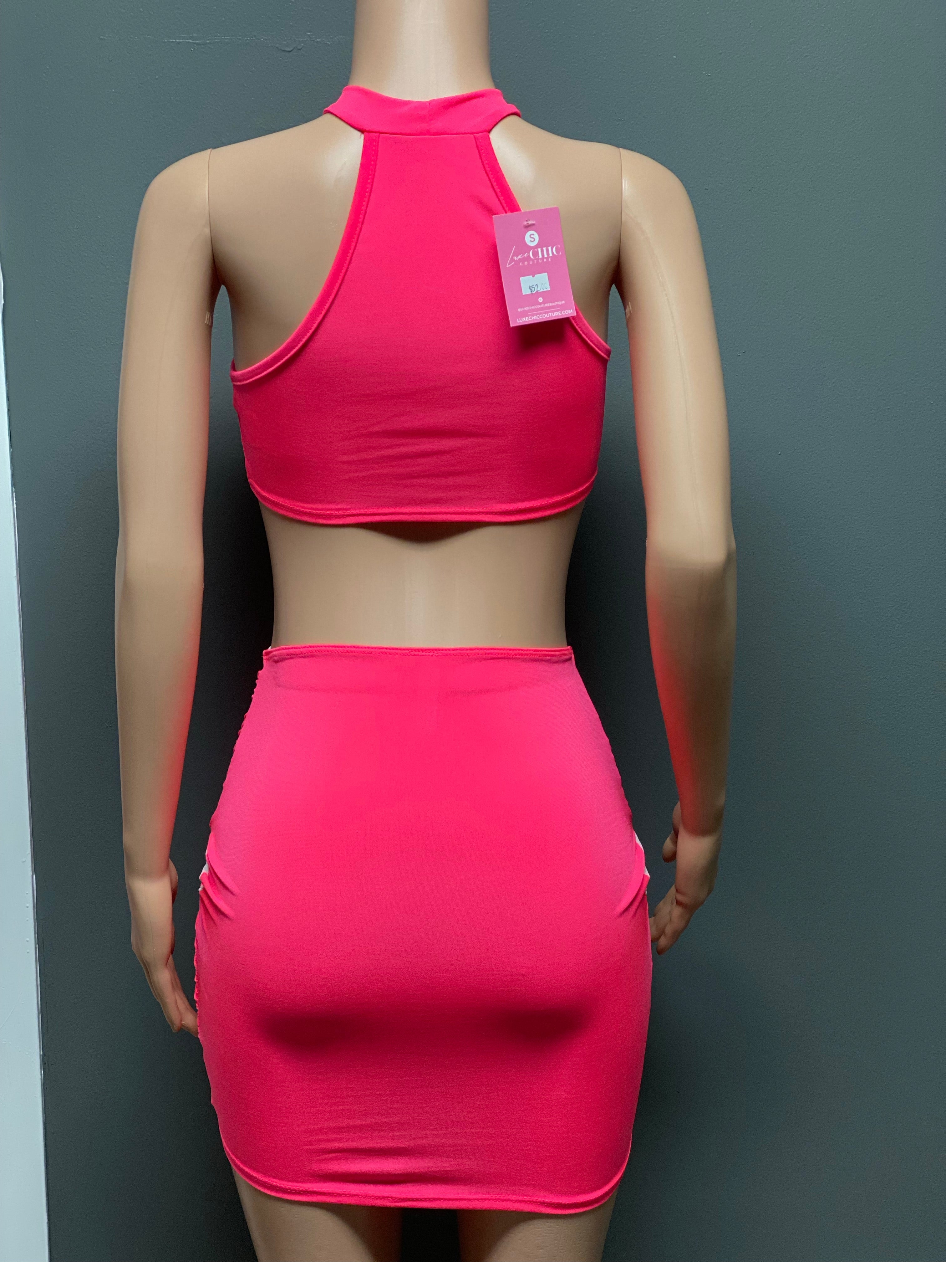 Sheer With Me Skirt Set- Pink