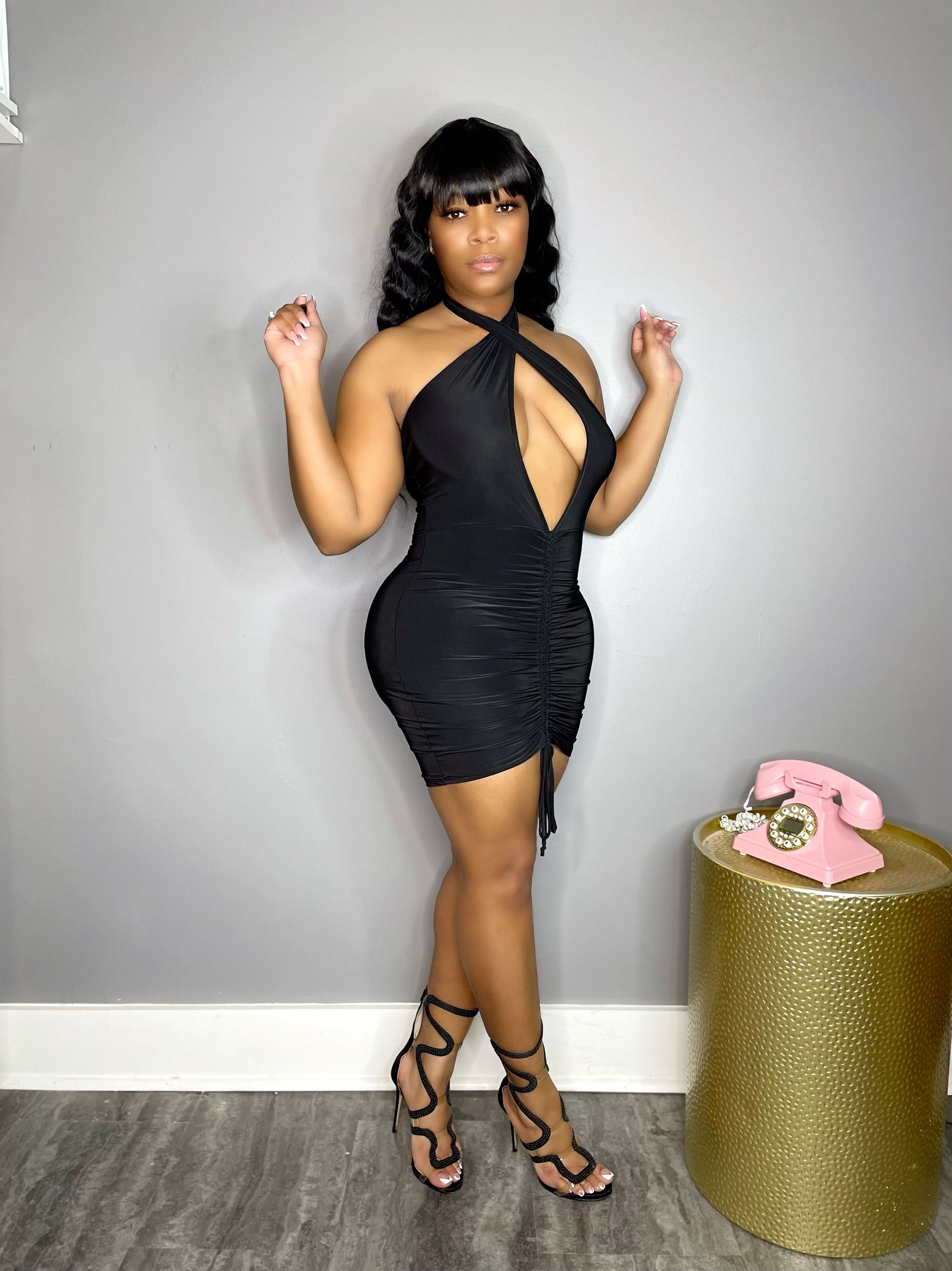 Simply Beautiful Ruched Dress- Black