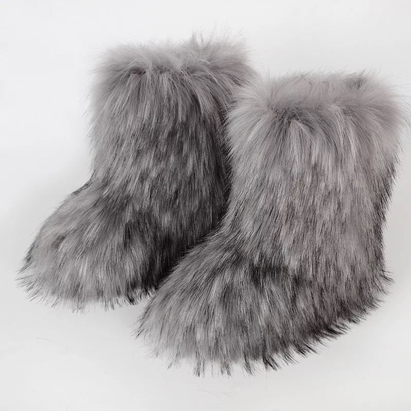 *Pre-Order* Wynter Fluffy Faux Fur Boots- Gray
