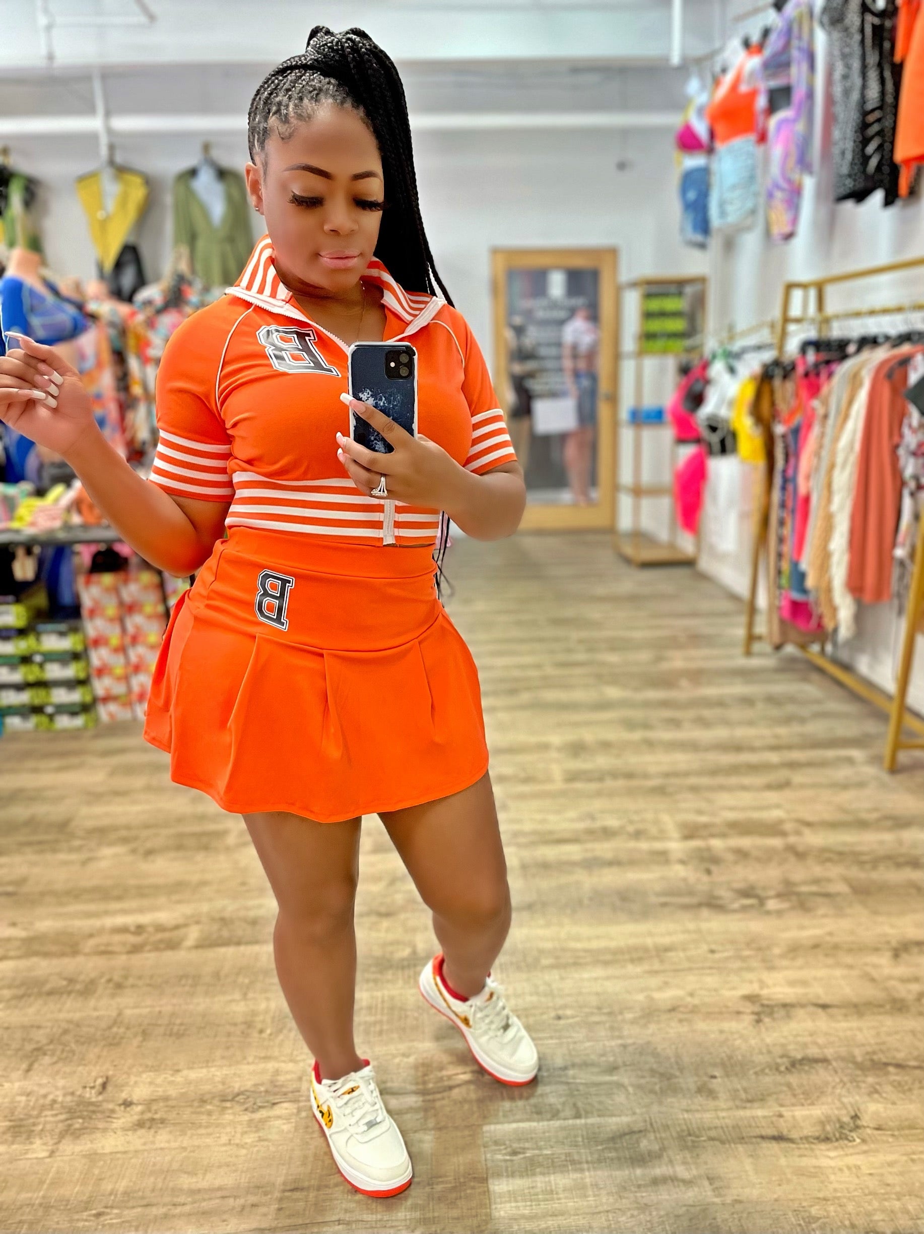 Varsity Girl Tennis Skirt Set- Orange