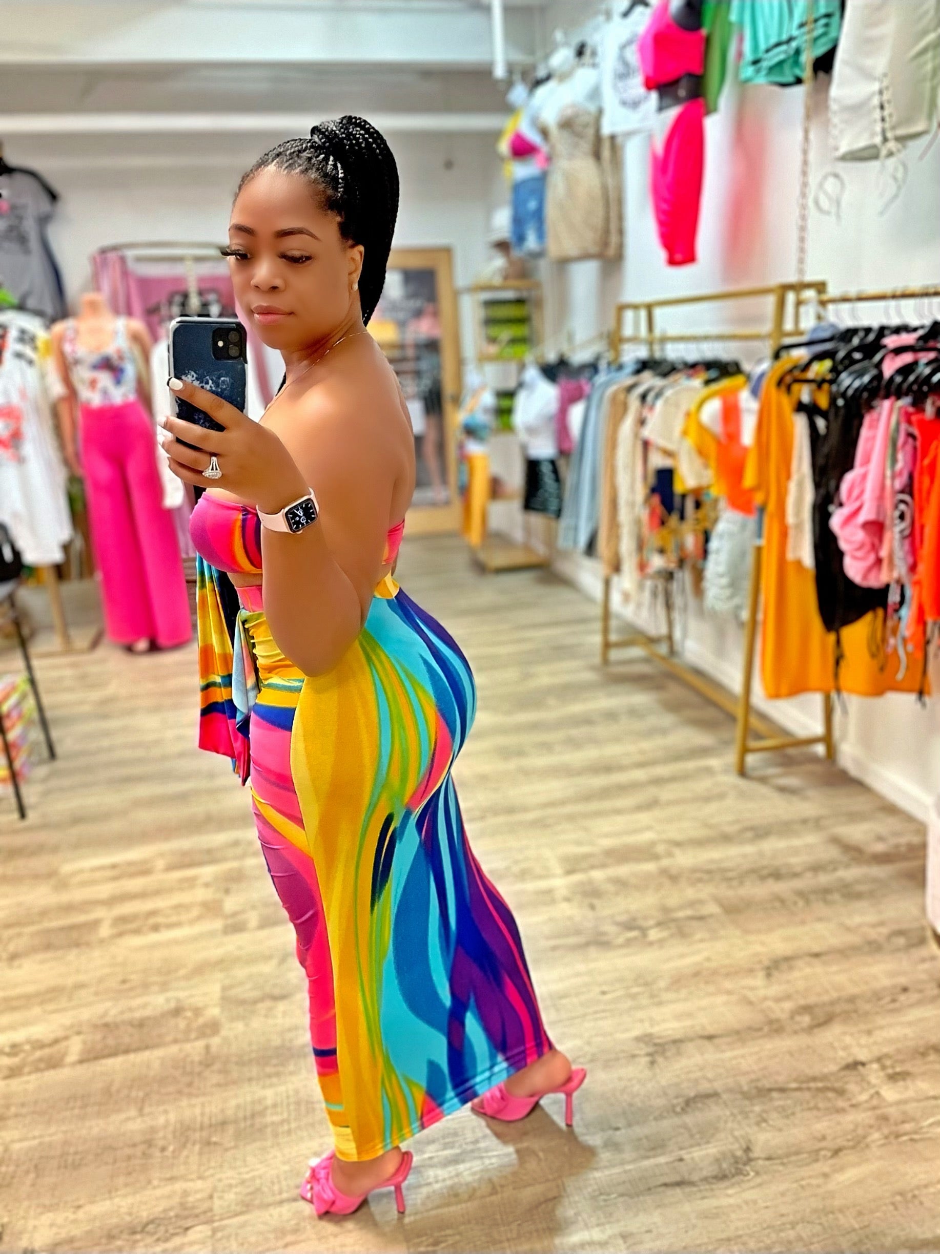 Trips to Jamaica Skirt Set- Pink Multi