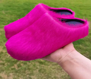 *Pre-Order* Marnai Long-Haired Flat Slippers- Fuchsia