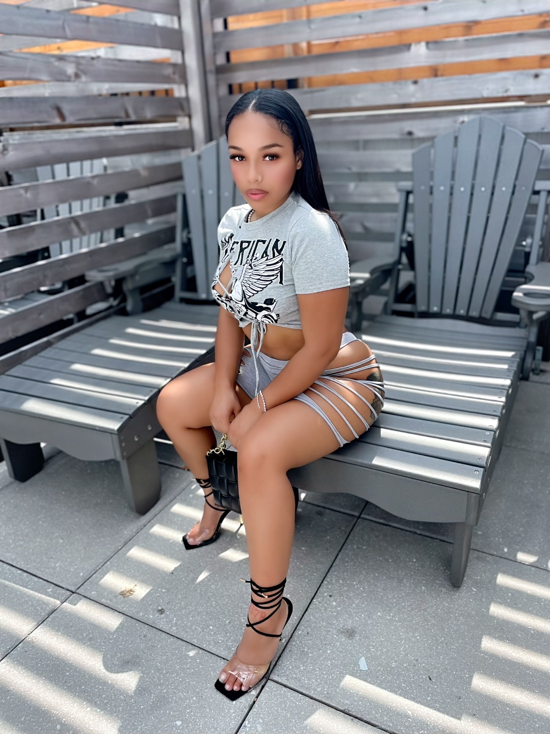 Cut Em’ Up Shorts Set- Gray