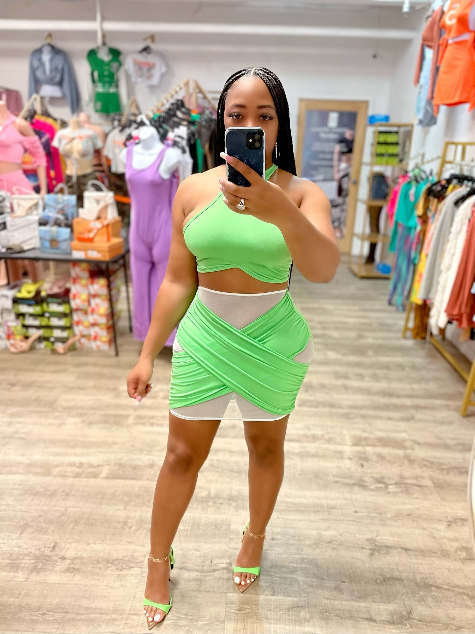 Sheer With Me Skirt Set- Kiwi