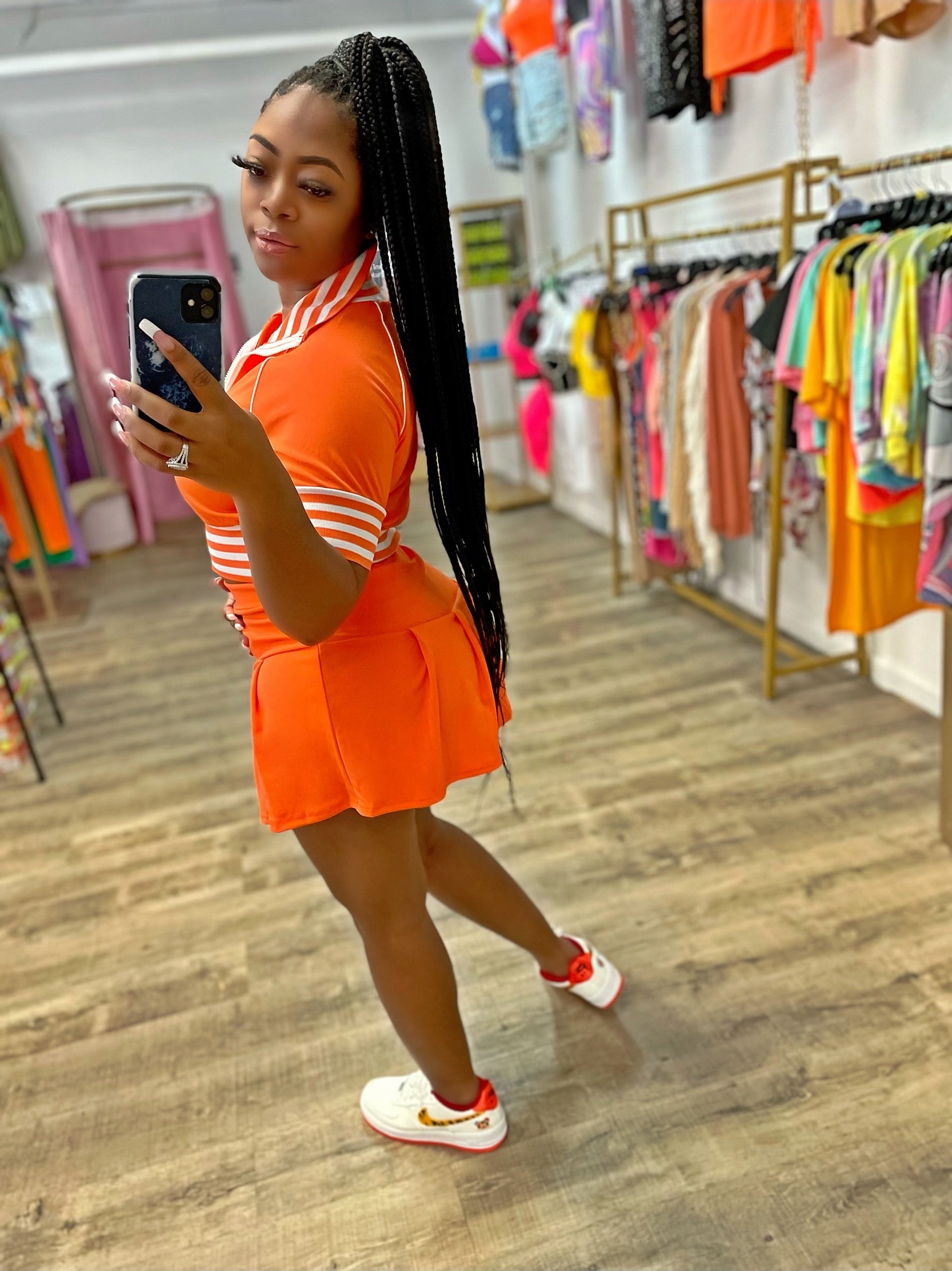 Varsity Girl Tennis Skirt Set- Orange