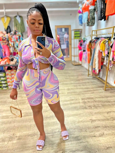 Cotton Candy Biker Shorts Set- Lavender