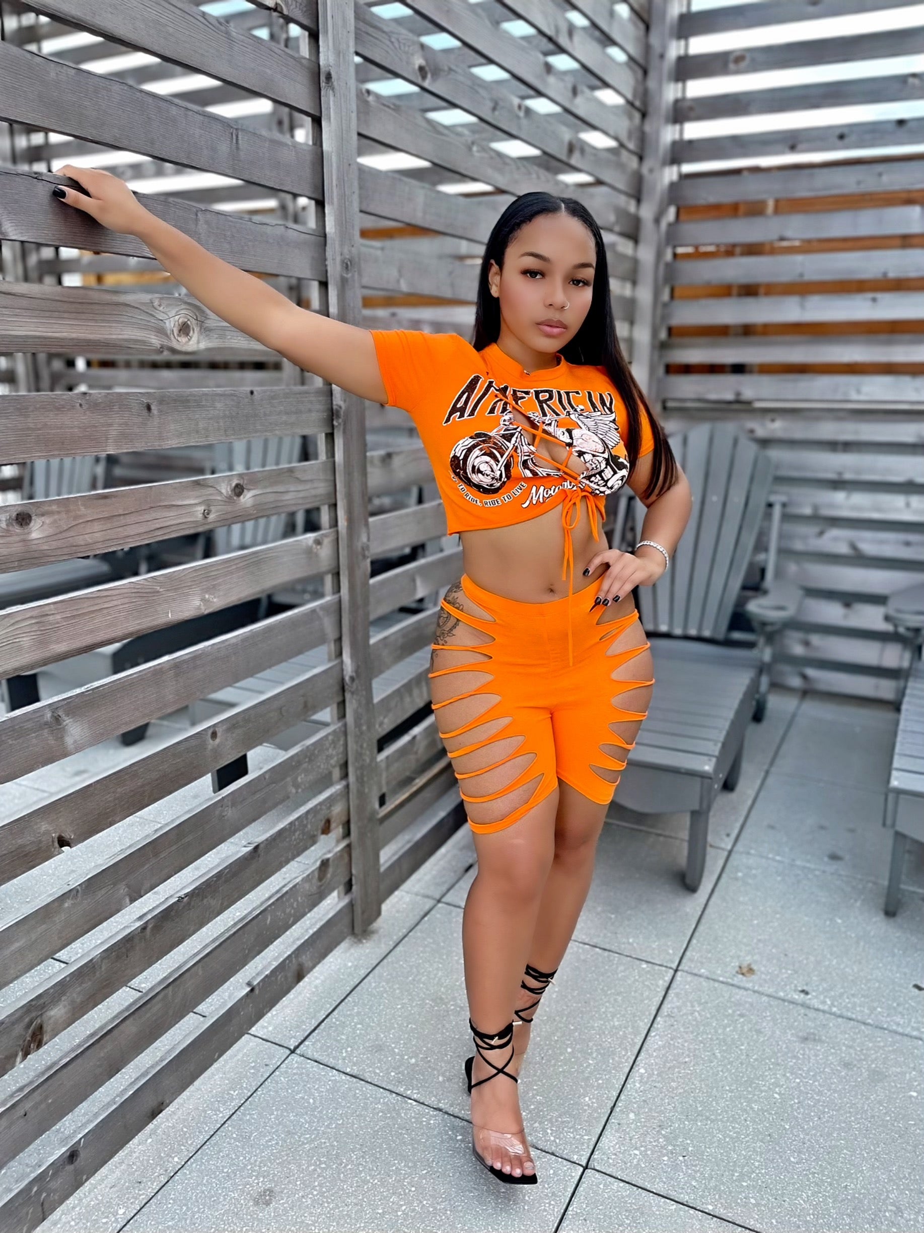 *Restocked* Cut Em’ Up Shorts Set- Orange