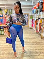 Kesha Mesh Legging Set- Blue