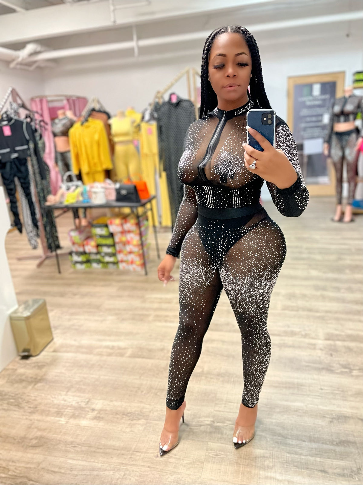 Right Touch Rhinestone Legging Set- Black