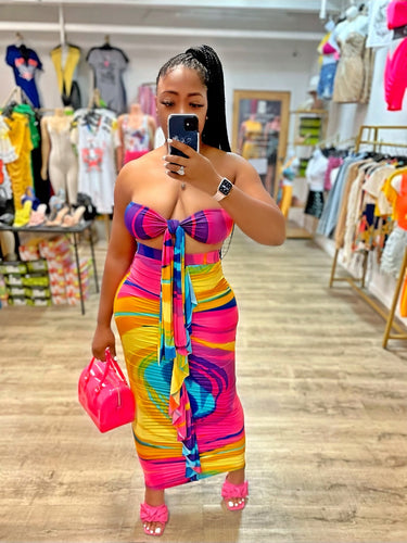 Trips to Jamaica Skirt Set- Pink Multi