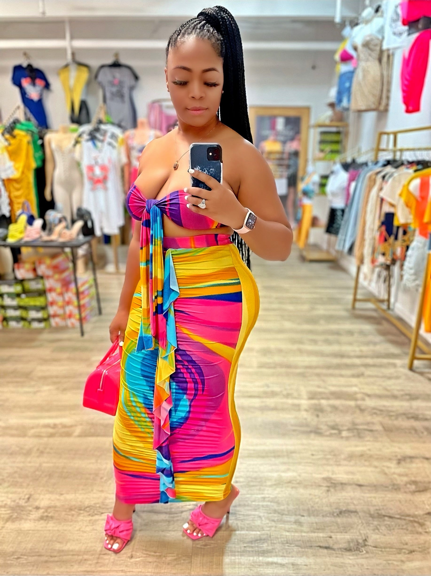 Trips to Jamaica Skirt Set- Pink Multi