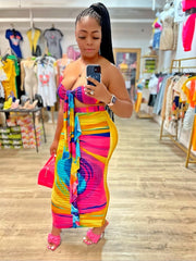 Trips to Jamaica Skirt Set- Pink Multi