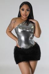 *Pre-Order* Glitter Gloss Fuzzy Skirt Set- Black