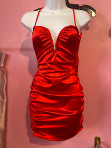 Sexy Red Ruched Dress- Red